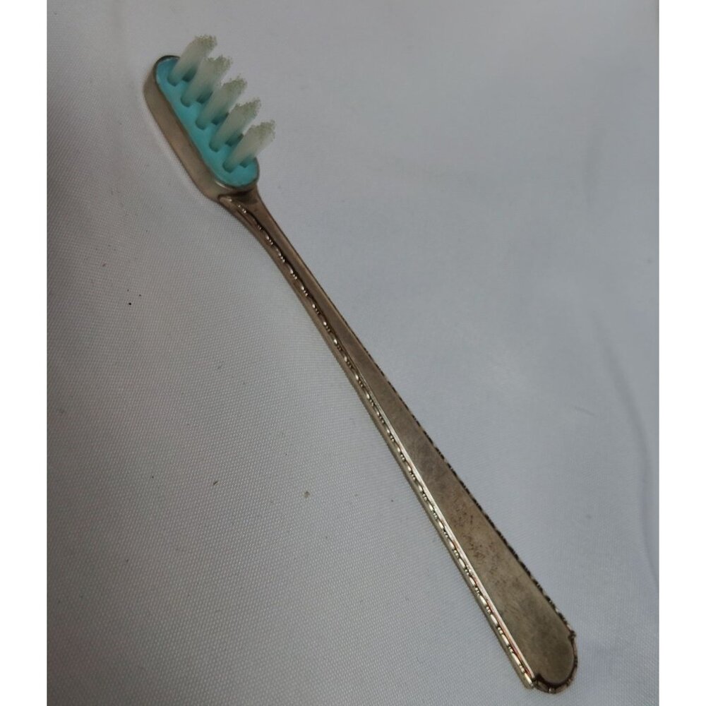 Vintage Sterling Silver Child's Toothbrush Collectible W/ Turquoise Accent & Sof